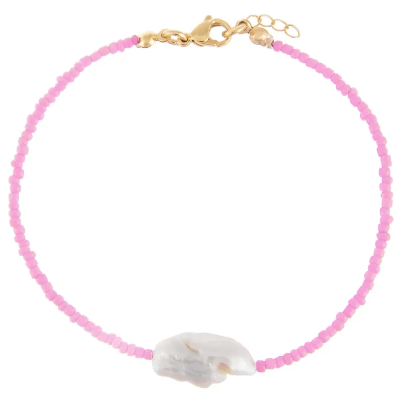 Pink Baroque Pearl Beaded Anklet sold by Adina Eden's