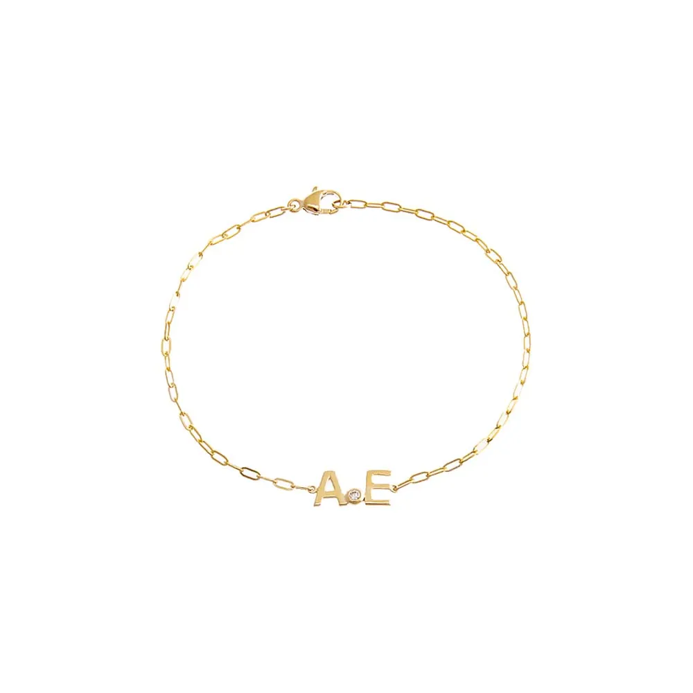 Diamond Bezel X Solid Initials Paperclip Bracelet 14K sold by Adina Eden's