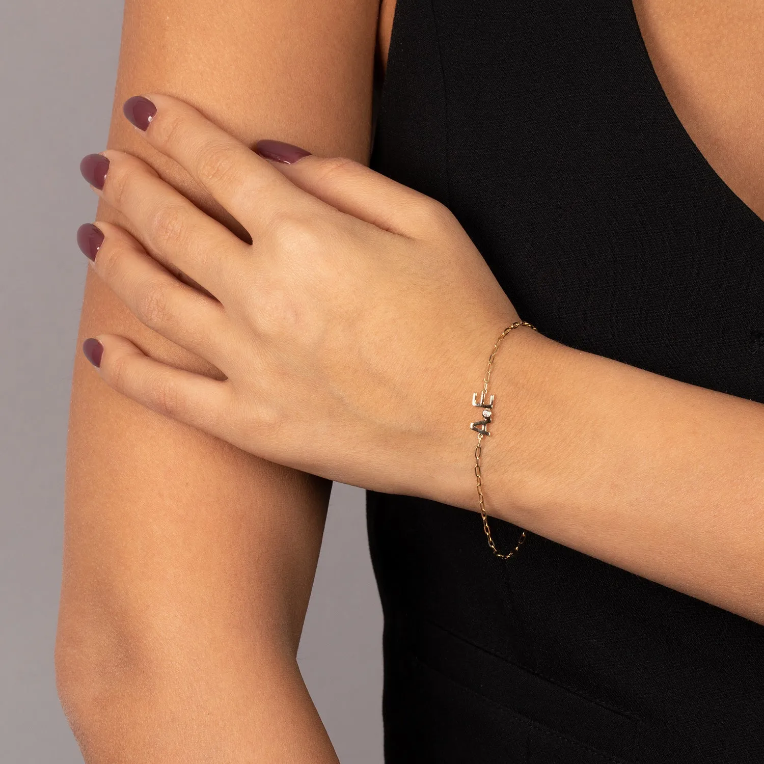 Diamond Bezel X Solid Initials Paperclip Bracelet 14K sold by Adina Eden's product image thumbnail 2