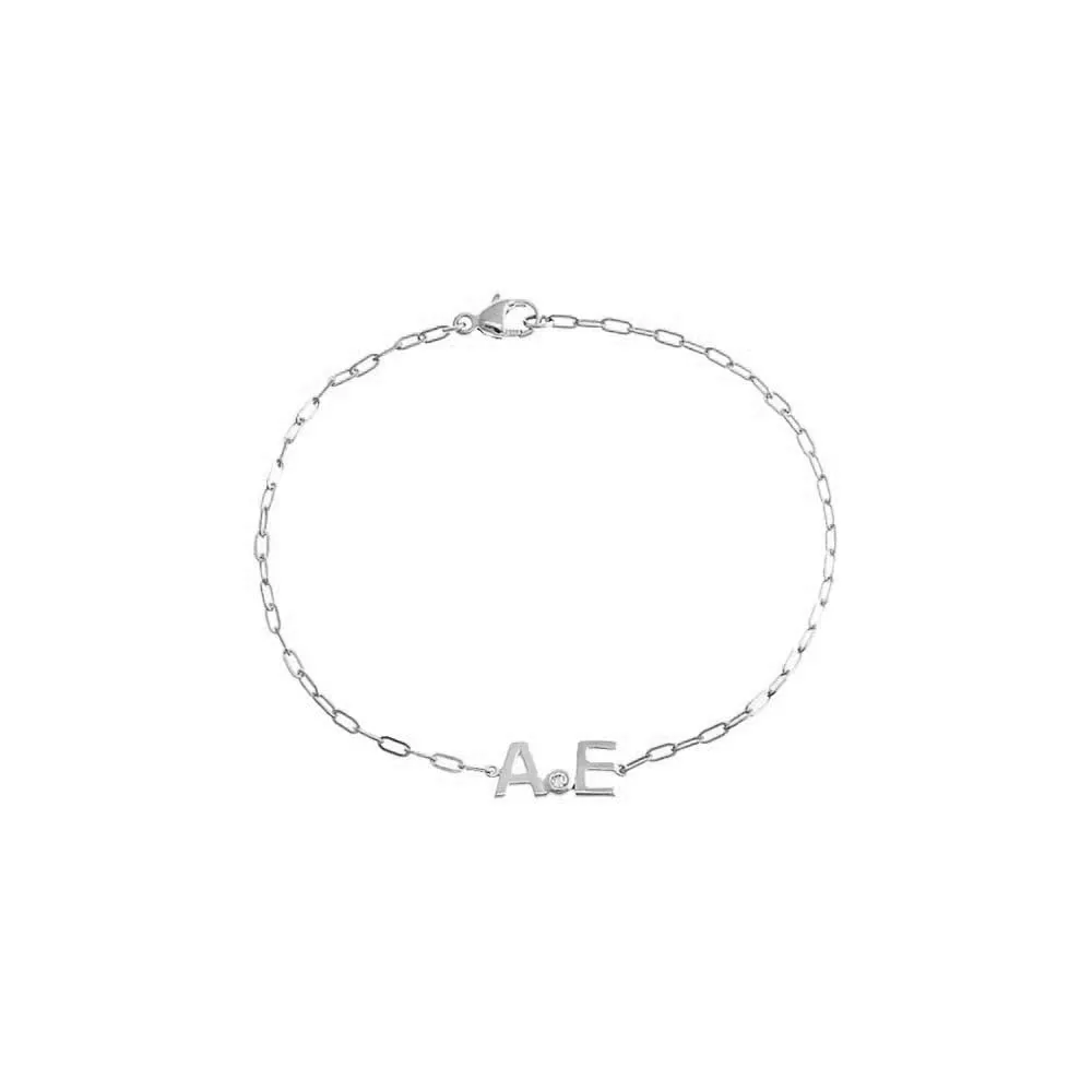 Diamond Bezel X Solid Initials Paperclip Bracelet 14K sold by Adina Eden's product image thumbnail 3