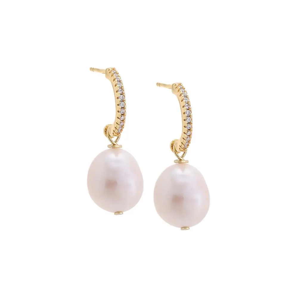 Pavé Open Pearl Hoop Earring sold by Adina Eden's
