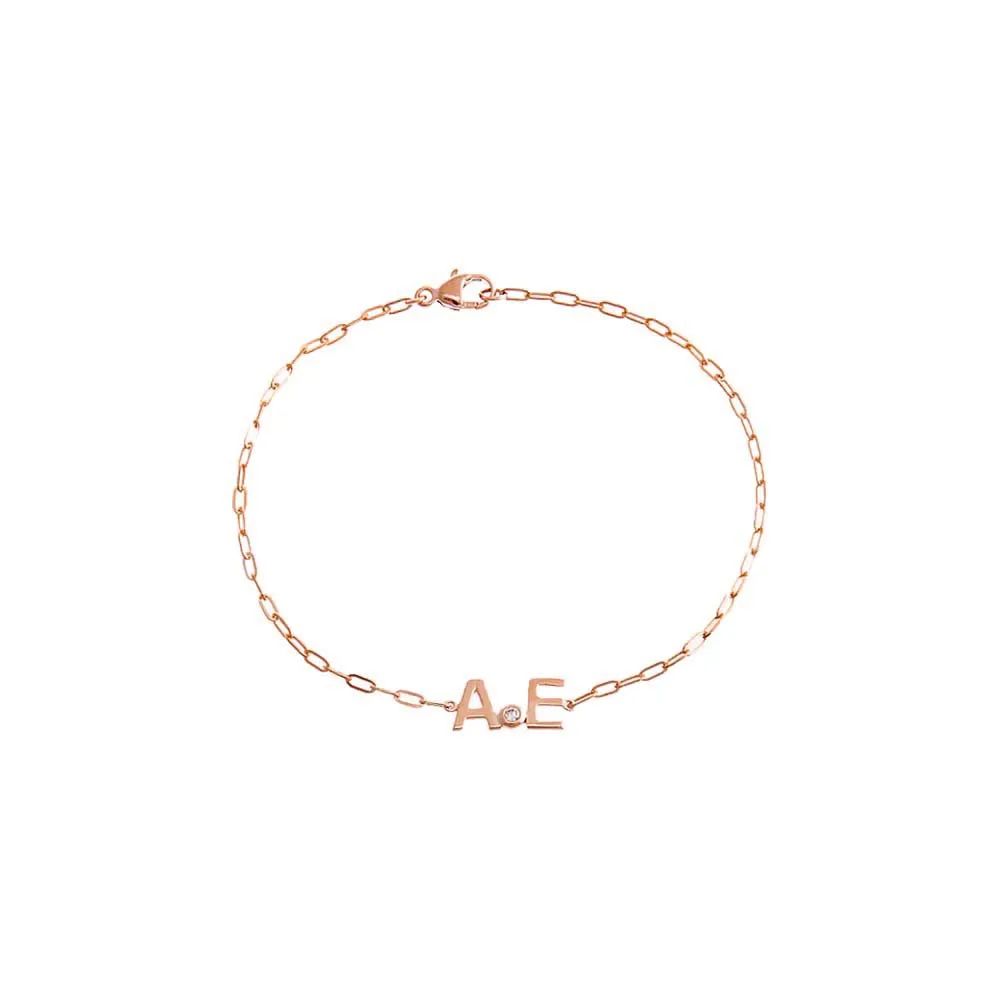 Diamond Bezel X Solid Initials Paperclip Bracelet 14K sold by Adina Eden's product image thumbnail 4