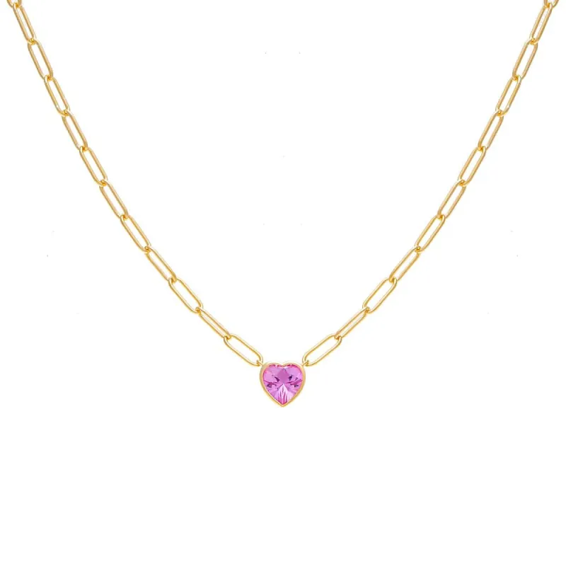 Pink Colored Bezel Heart Link Necklace sold by Adina Eden's