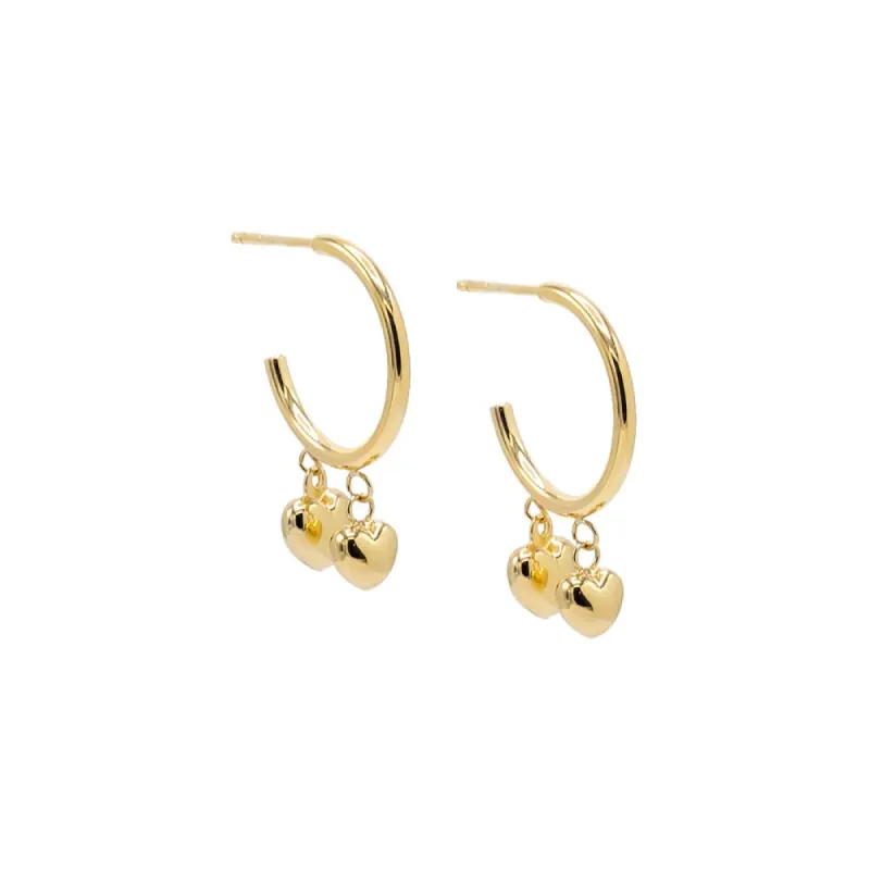 Dangling Puffy Hearts Hoop Earring 14K sold by Adina Eden's