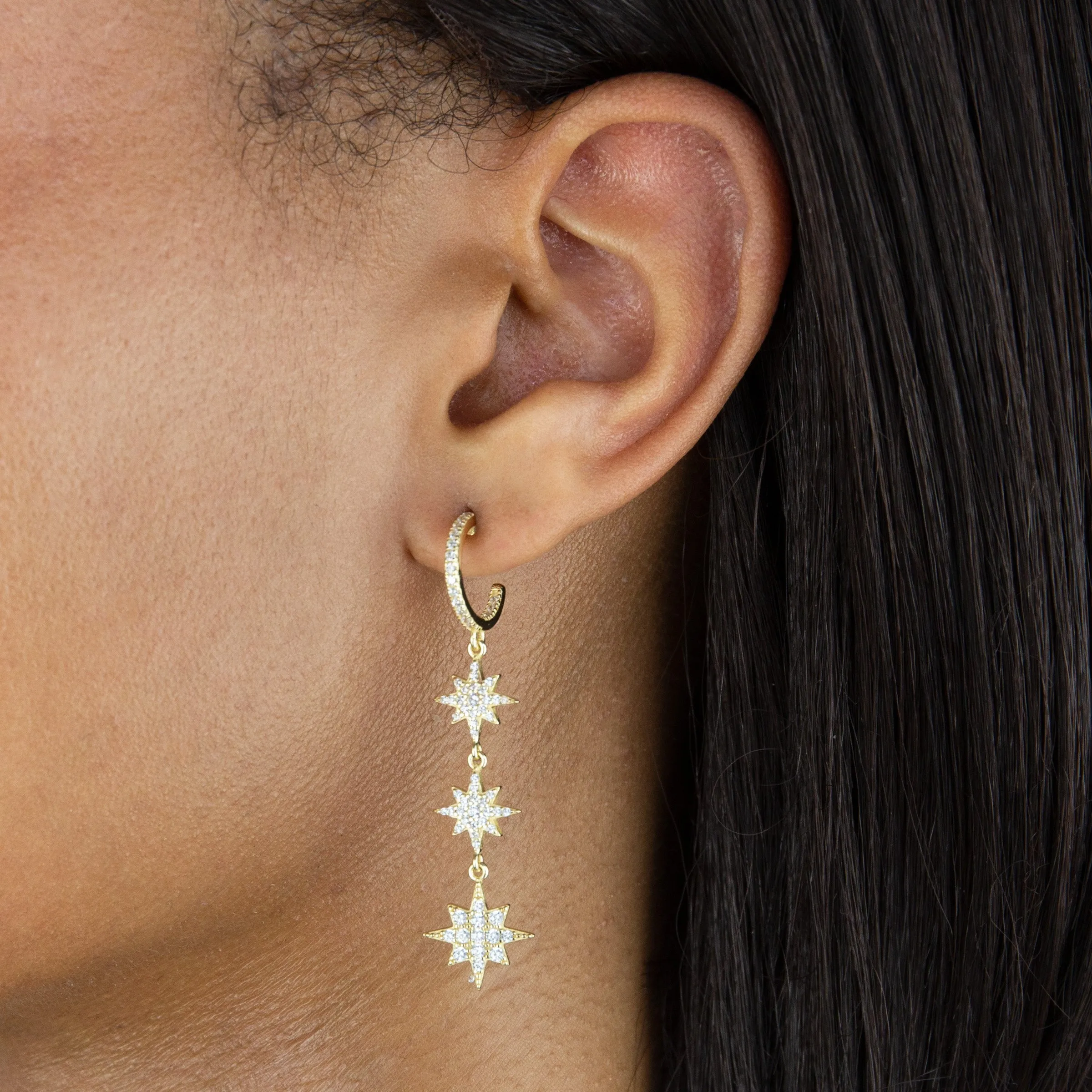 CZ Starburst Drop Hoop Earring sold by Adina Eden's product image thumbnail 2