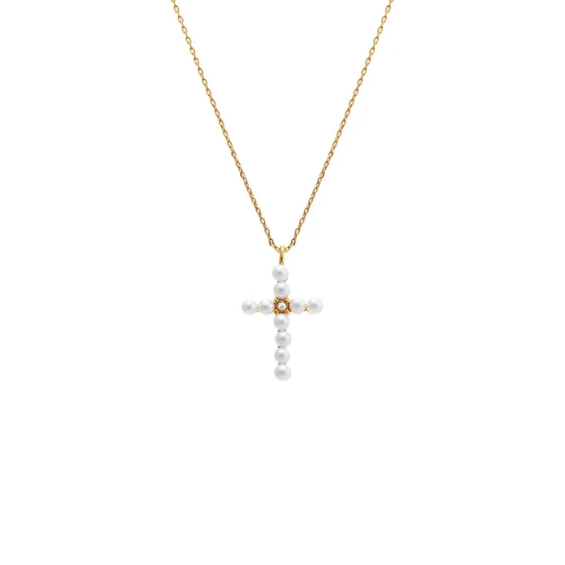 Pearl X CZ Cross Pendant Necklace sold by Adina Eden's
