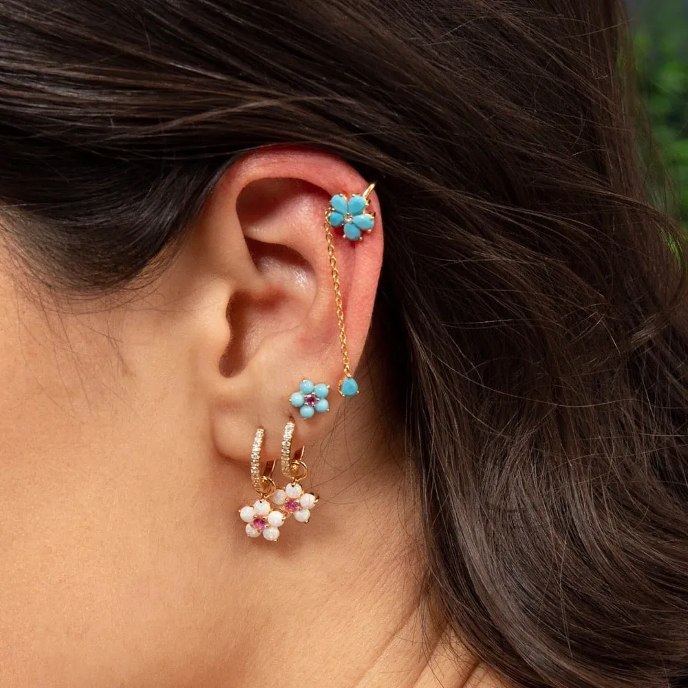 Colored Flower Chain Drop Ear Cuff sold by Adina Eden's product image thumbnail 3