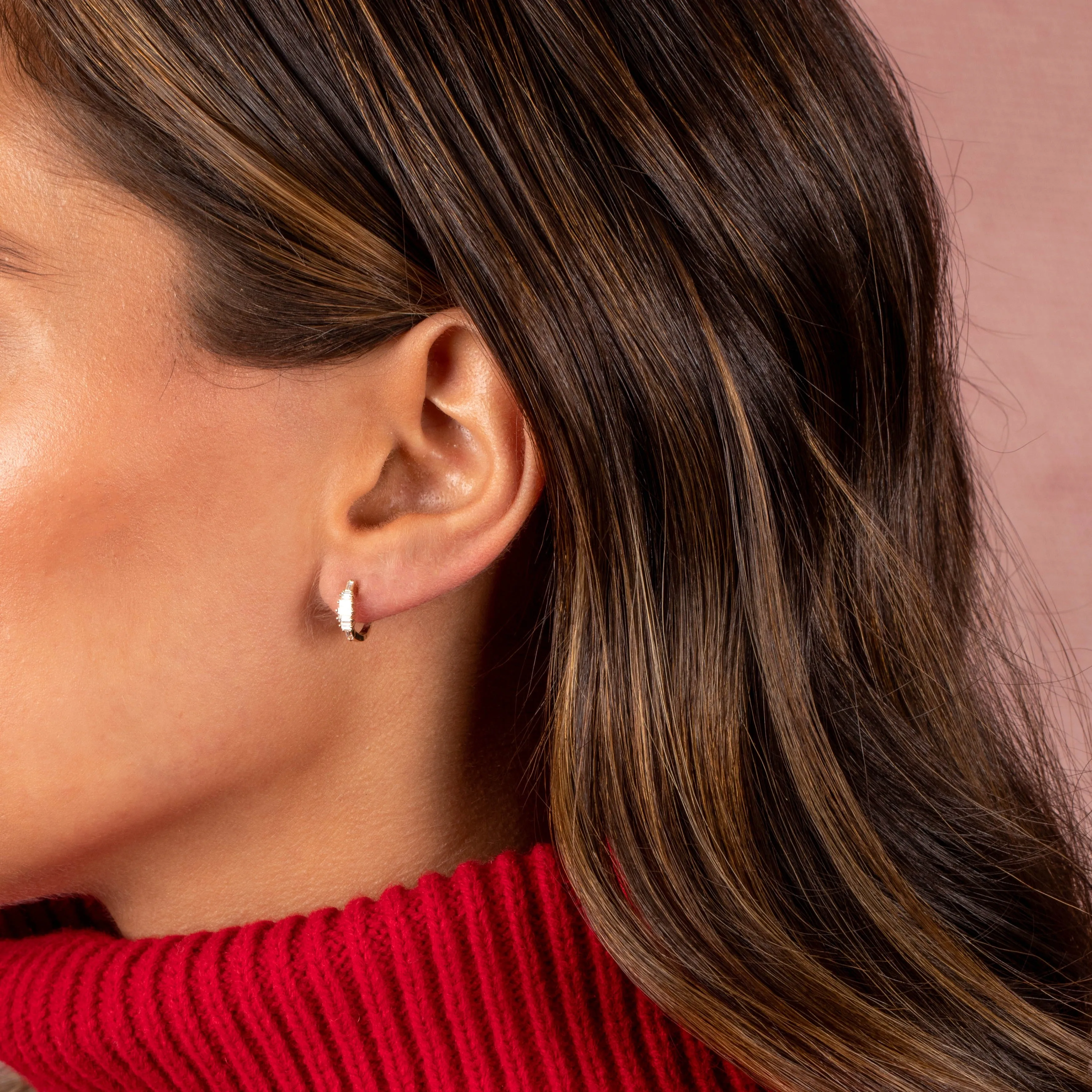 Diamond Graduated Baguette Huggie Earring 14K sold by Adina Eden's product image thumbnail 2