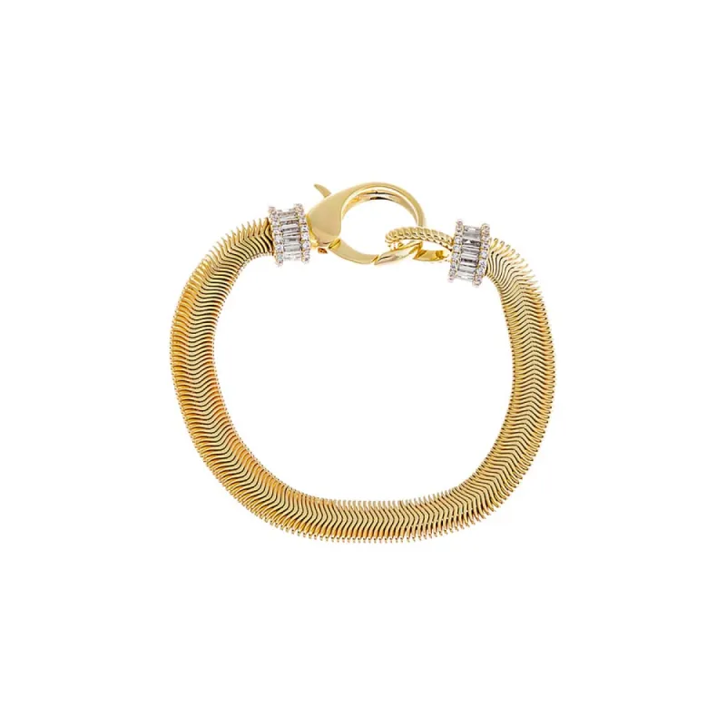 CZ X Baguette Chunky Snake Clasp Bracelet sold by Adina Eden's