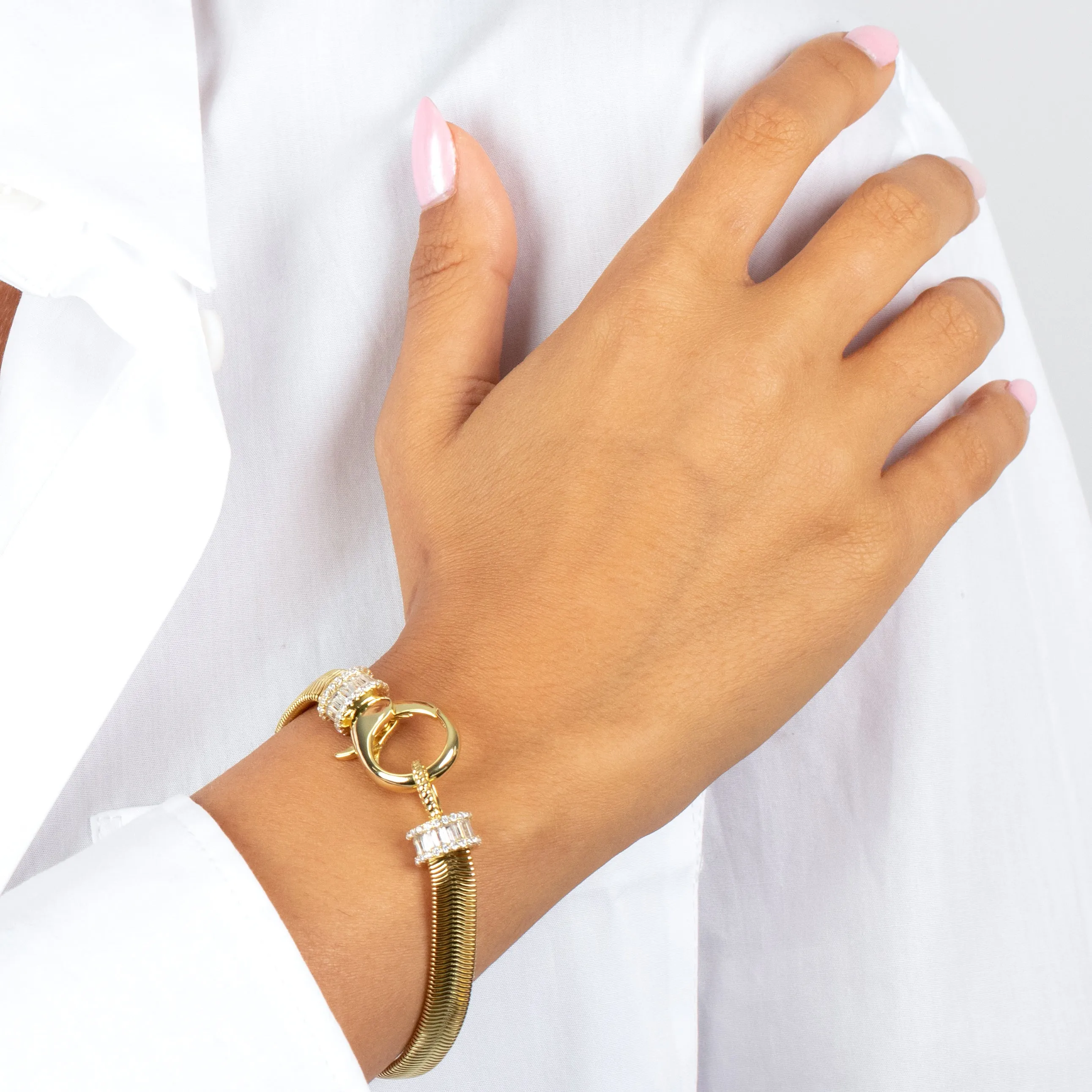 CZ X Baguette Chunky Snake Clasp Bracelet sold by Adina Eden's product image thumbnail 2