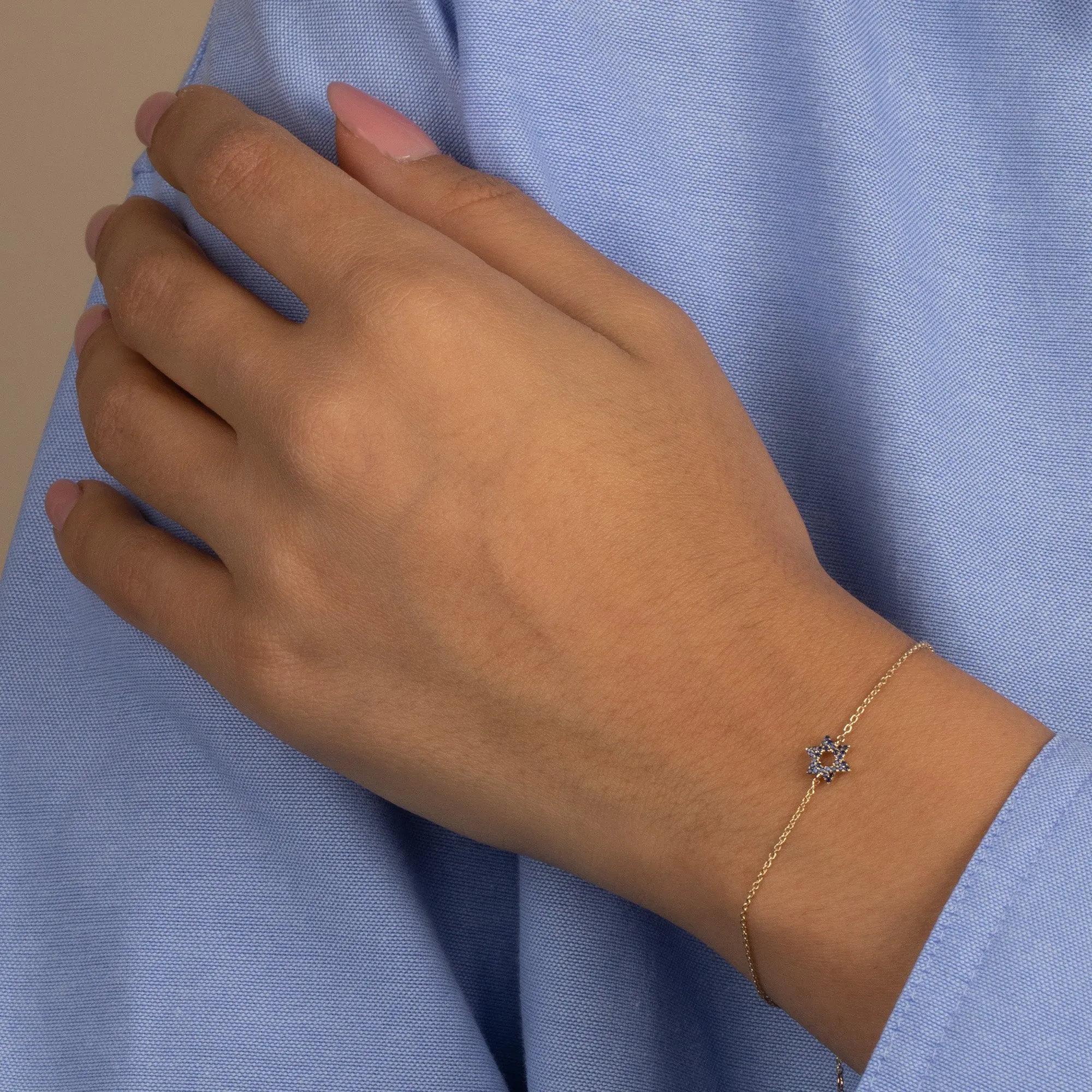 Sapphire Blue Star Of David Bracelet 14K sold by Adina Eden's product image thumbnail 2