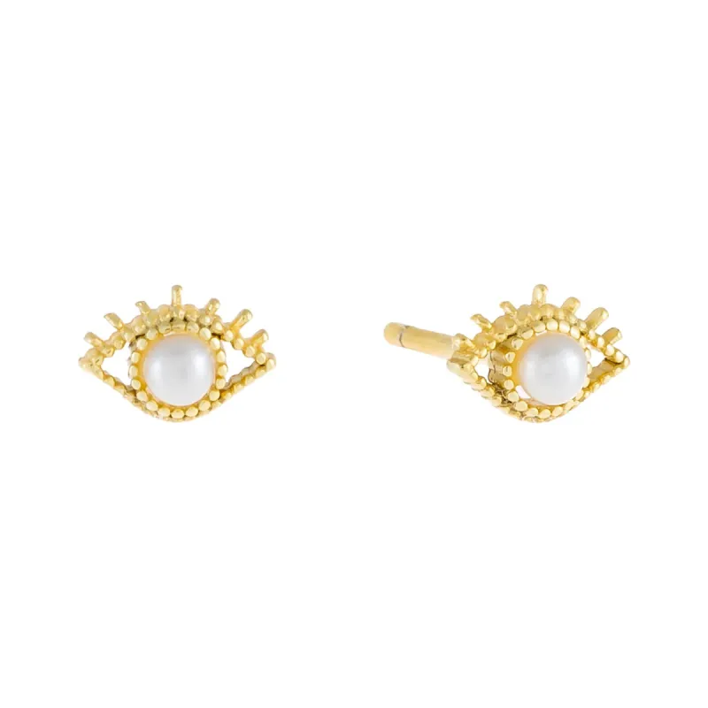 Evil Eye X Pearl Stud Earring sold by Adina Eden's