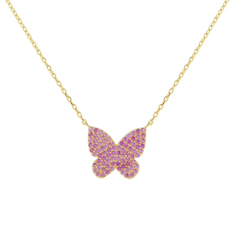 Pavé Pink Butterfly Necklace sold by Adina Eden's