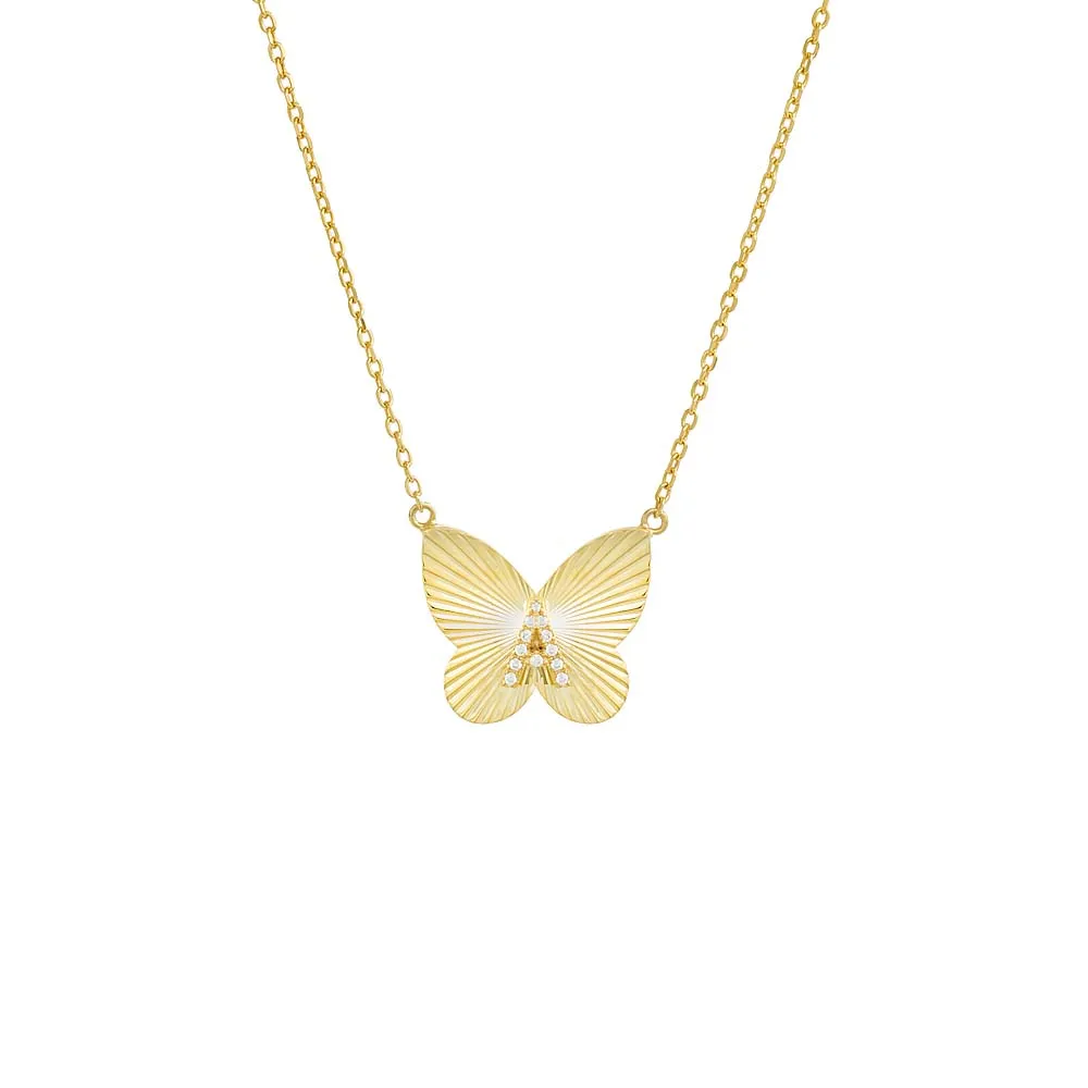 Pave Initial Fluted Butterfly Necklace sold by Adina Eden's