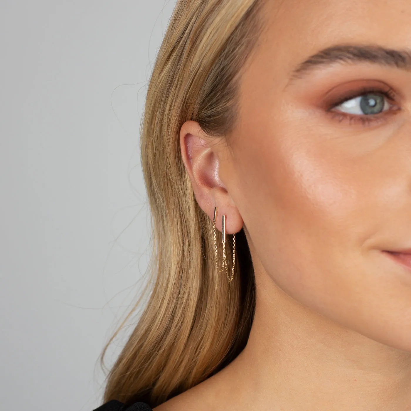 Solid Bar Chain Front Back Drop Stud Earring 14K sold by Adina Eden's product image thumbnail 4