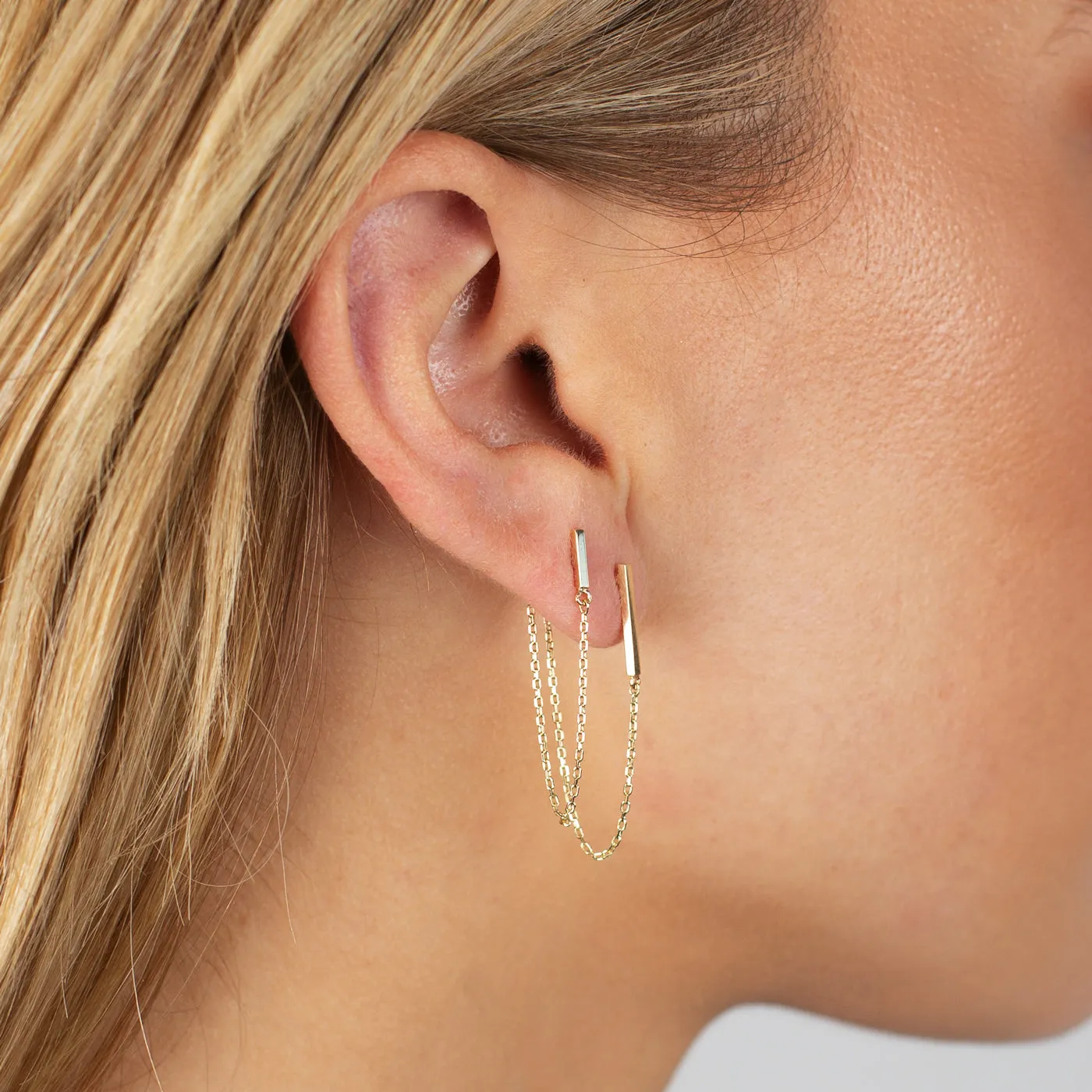 Solid Bar Chain Front Back Drop Stud Earring 14K sold by Adina Eden's product image thumbnail 2