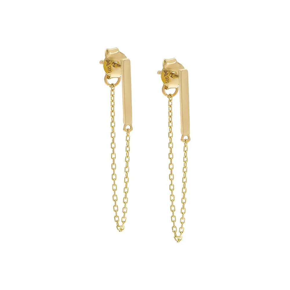Solid Bar Chain Front Back Drop Stud Earring 14K sold by Adina Eden's
