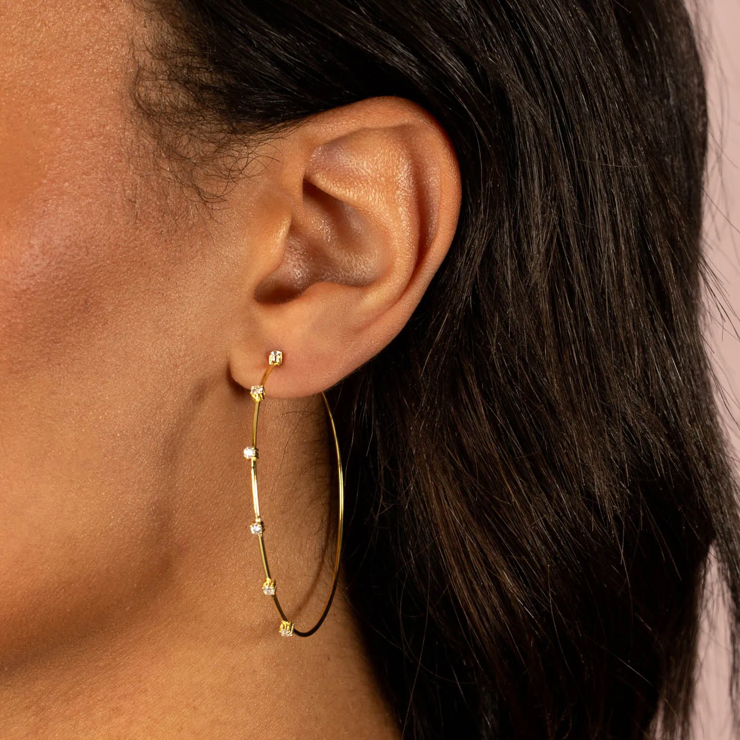 CZ Stationed Thin Hoop Earring sold by Adina Eden's product image thumbnail 2
