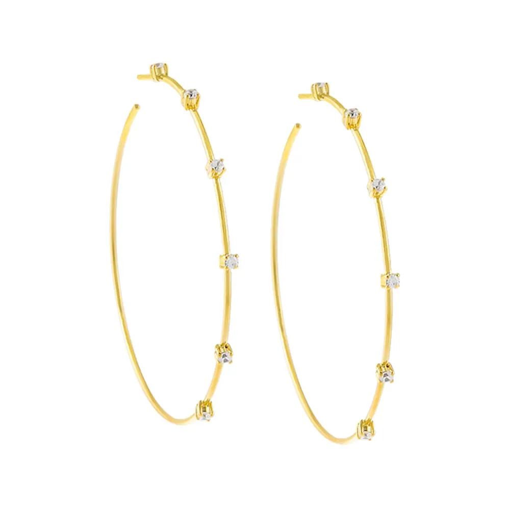 CZ Stationed Thin Hoop Earring sold by Adina Eden's