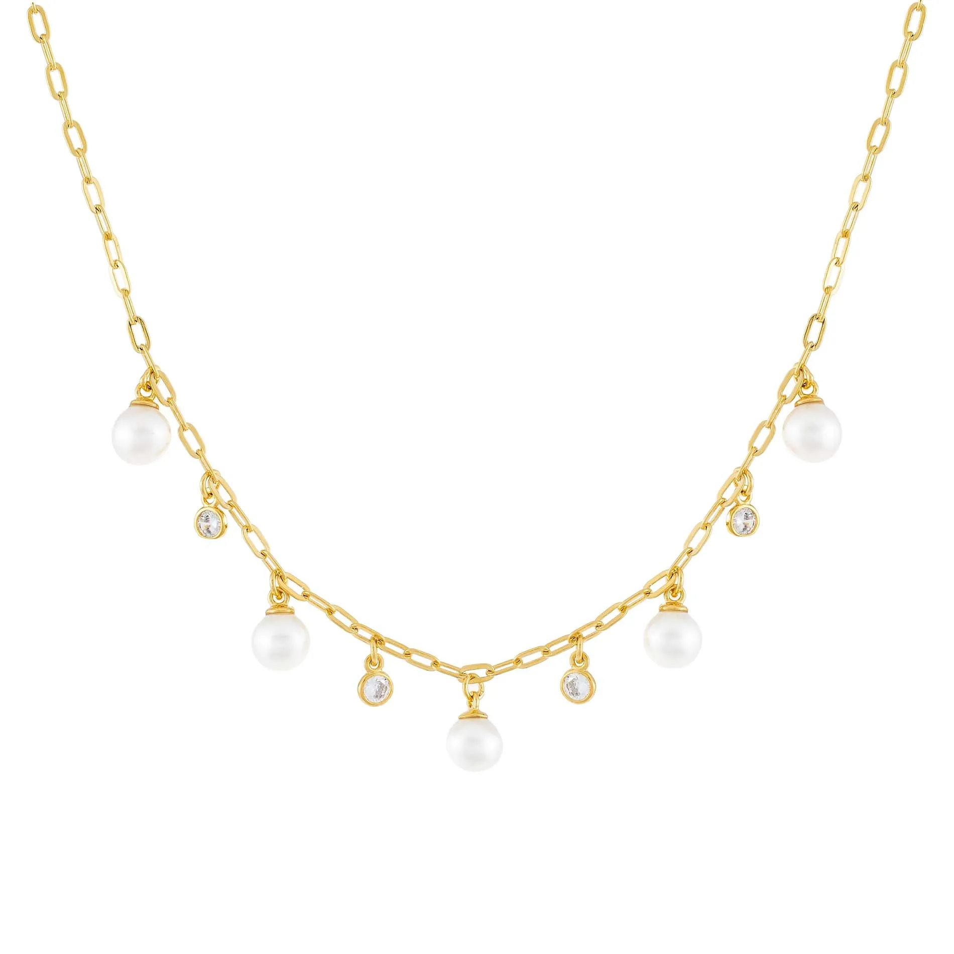 CZ Bezel X Pearl Link Necklace sold by Adina Eden's