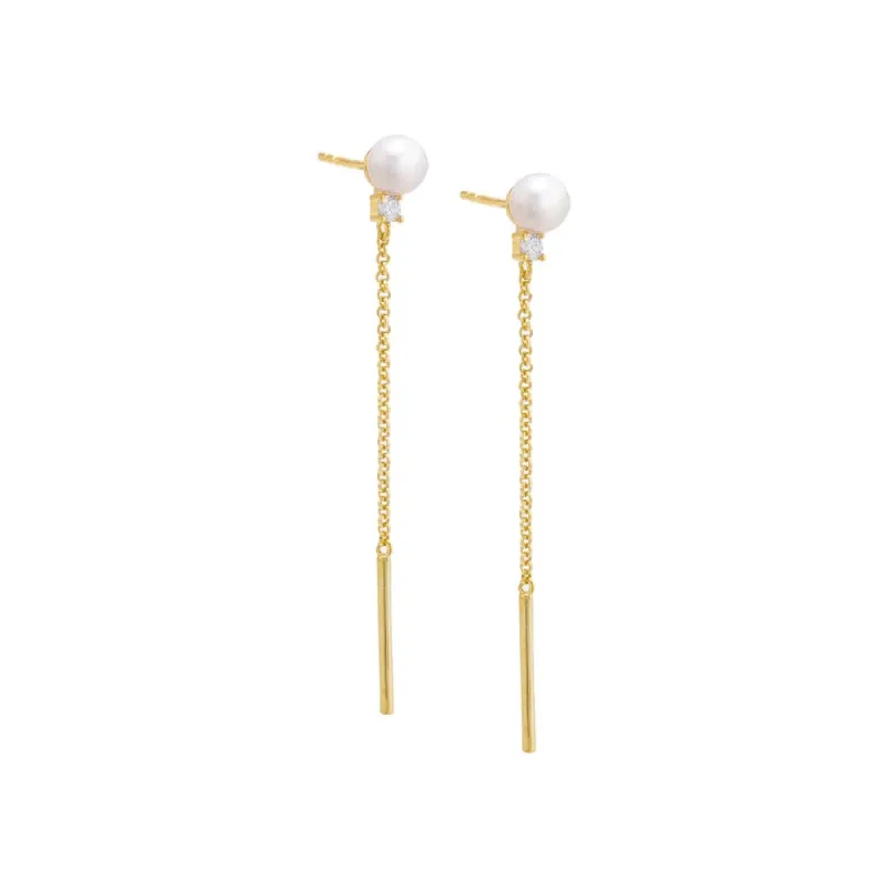 Pearl Chain Bar Drop Stud Earring sold by Adina Eden's