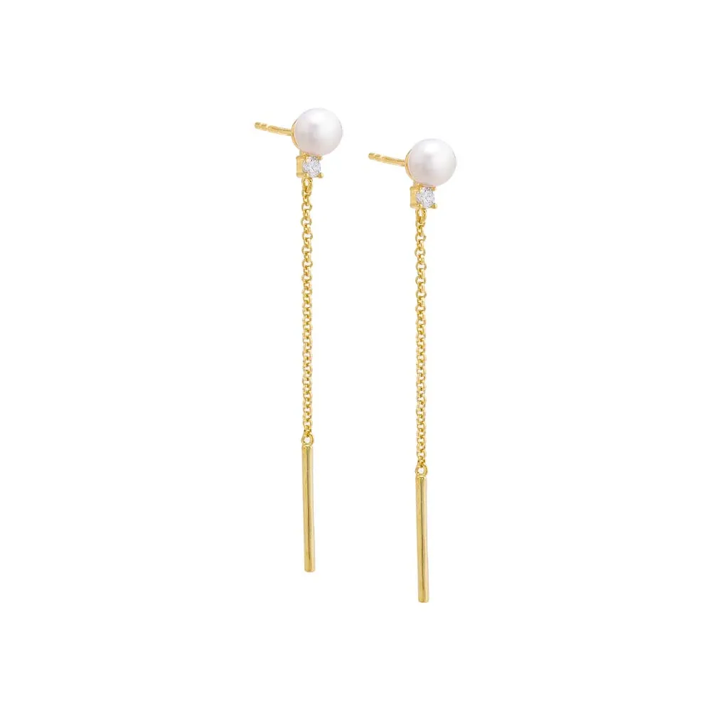 Pearl Chain Bar Drop Stud Earring sold by Adina Eden's
