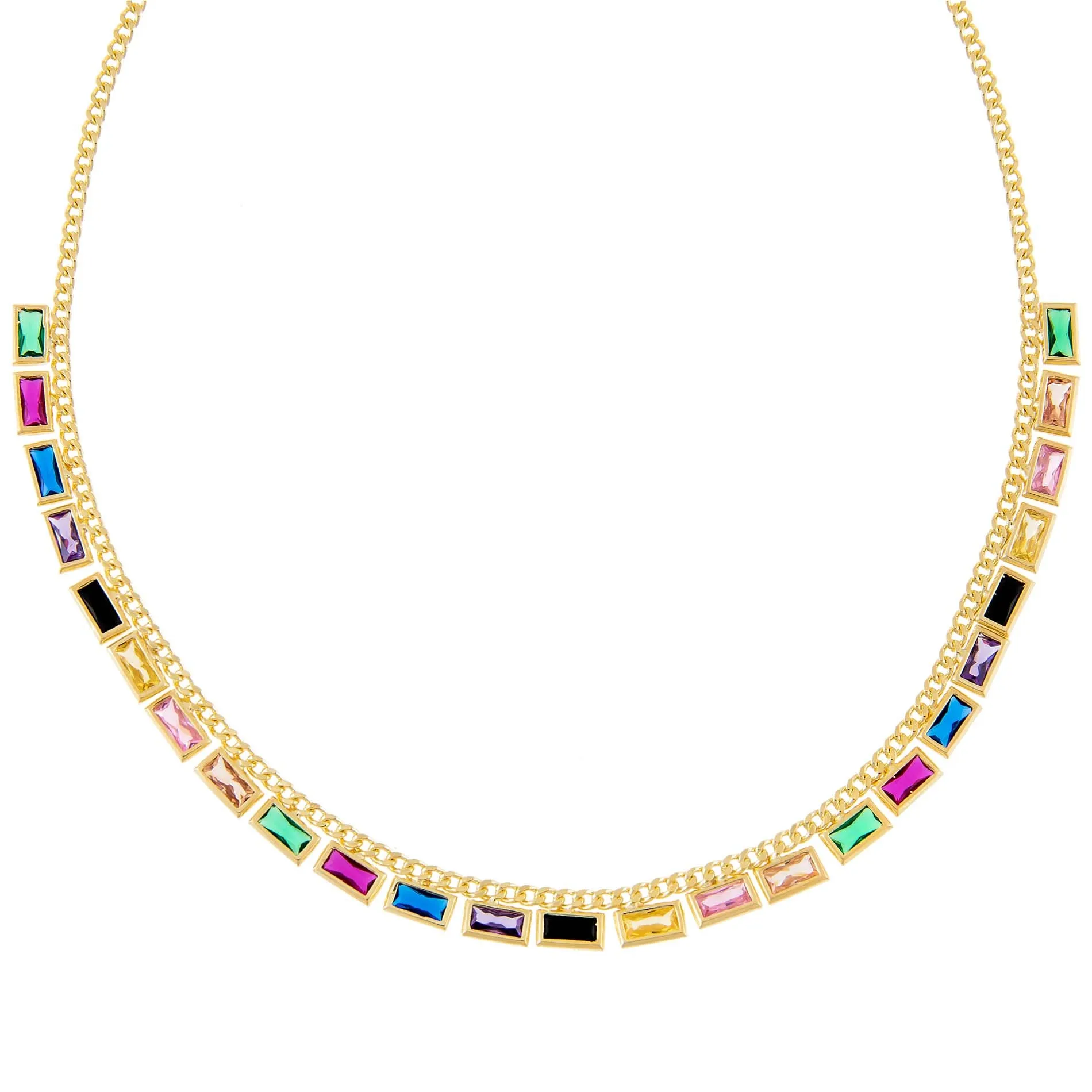 Multi-Color Baguette Cuban Chain Choker sold by Adina Eden's