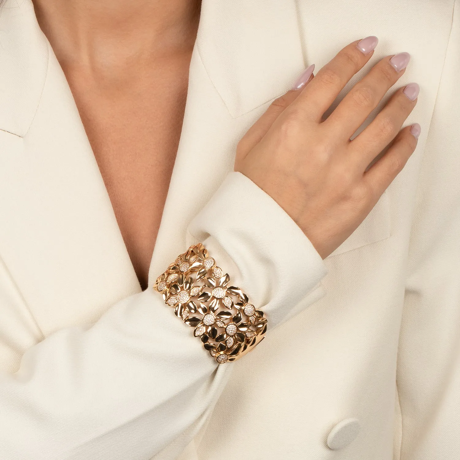 Pave Multi Flower Bangle Bracelet sold by Adina Eden's product image thumbnail 3