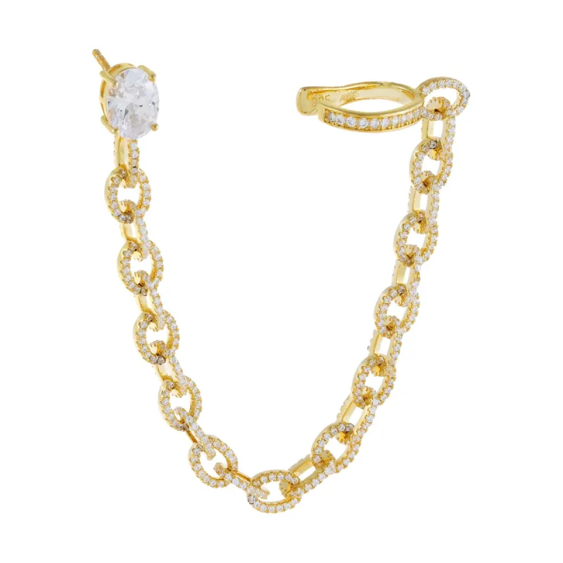 CZ Chain Ear Cuff X Stud Earring sold by Adina Eden's