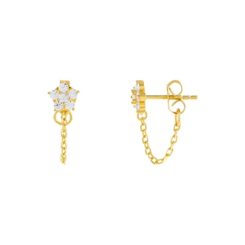 CZ 5 Petal Flower Chain Stud Earring sold by Adina Eden's