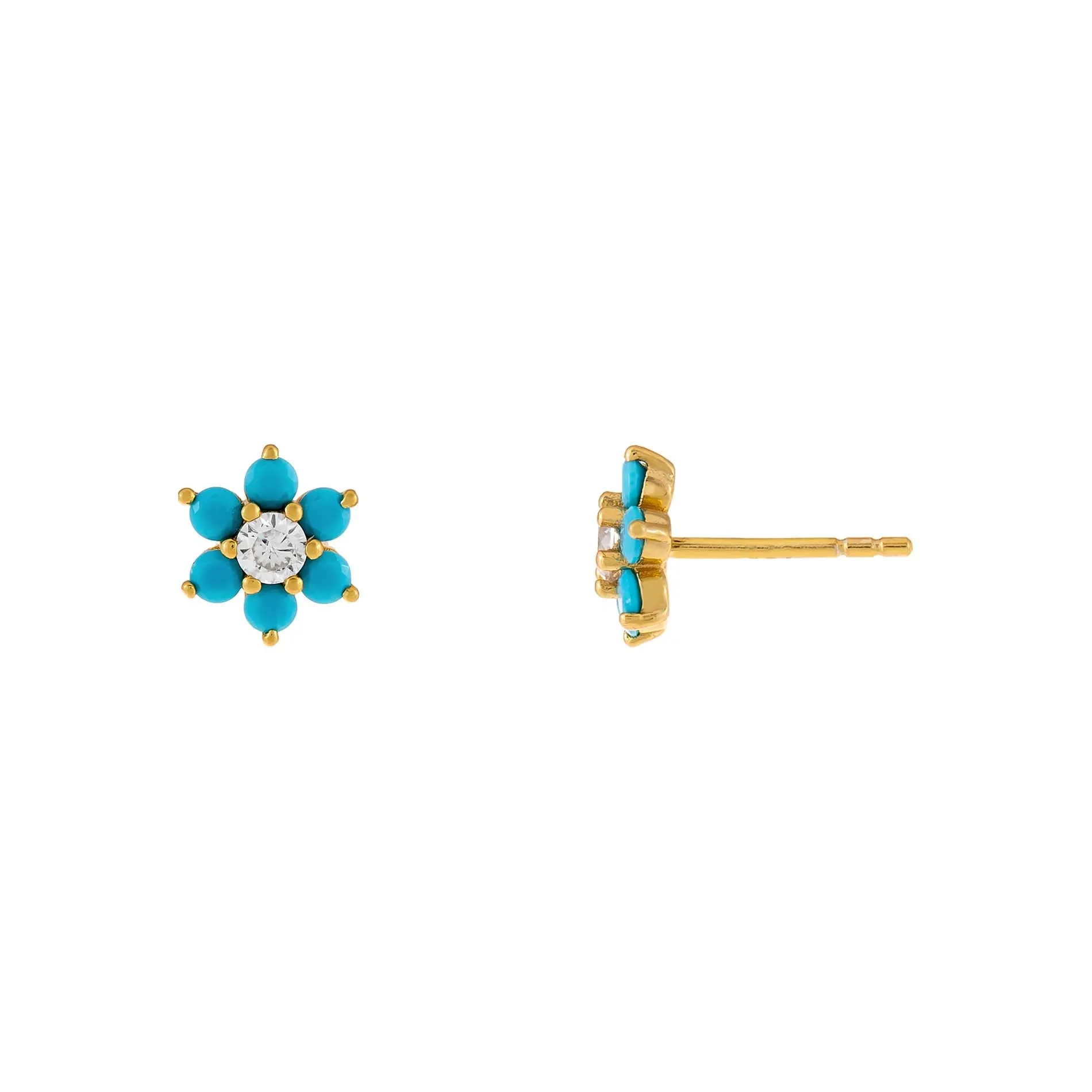 CZ Turquoise Flower Stud Earring sold by Adina Eden's