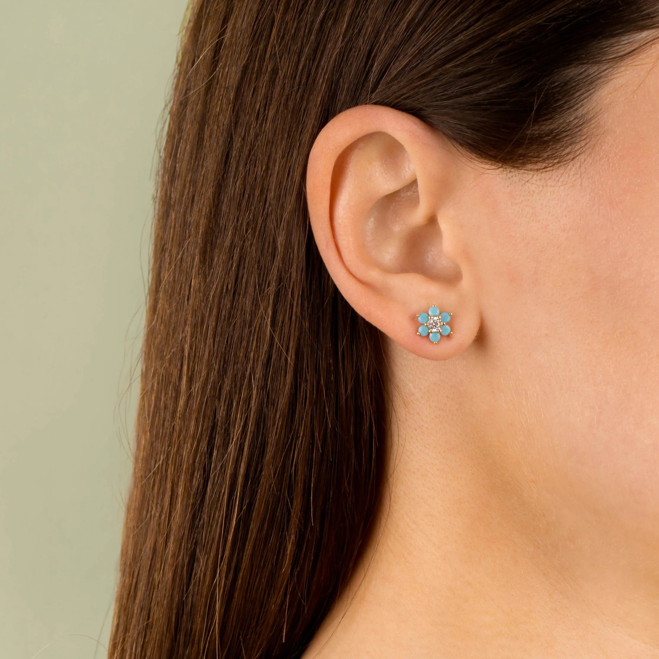 CZ Turquoise Flower Stud Earring sold by Adina Eden's product image thumbnail 2