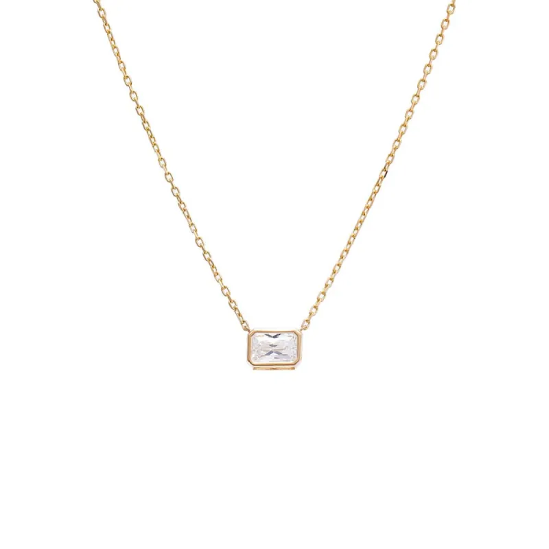CZ Bezel Baguette Pendant Necklace 14K sold by Adina Eden's