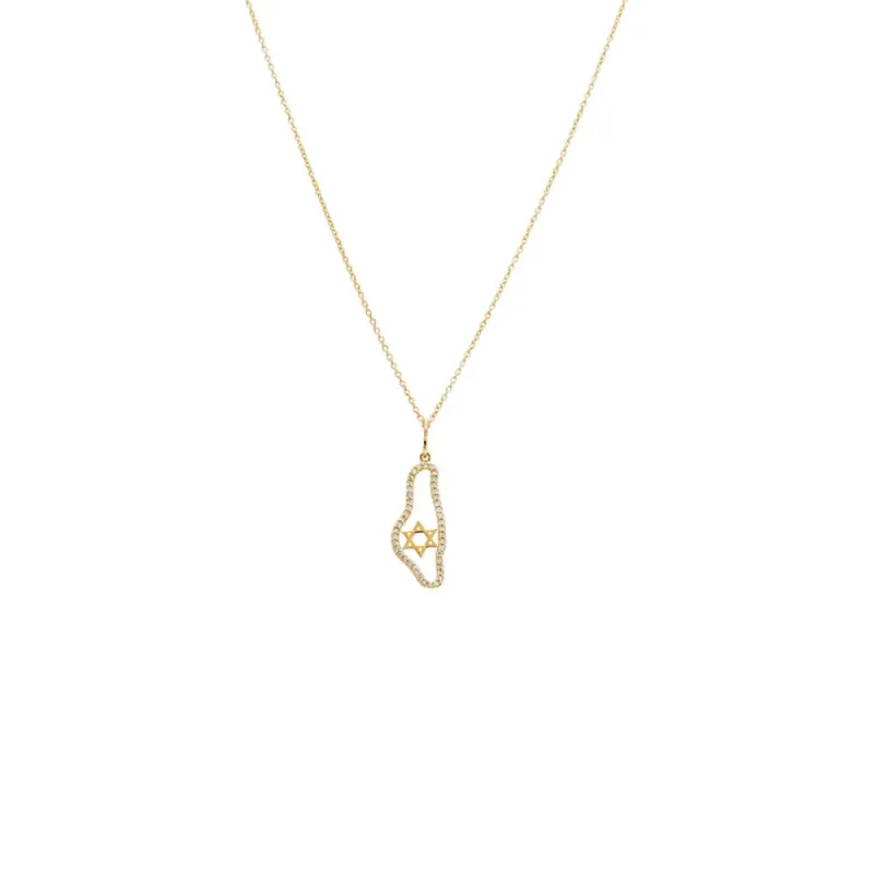 Diamond Pave Map Of Israel Pendant Necklace 14K sold by Adina Eden's