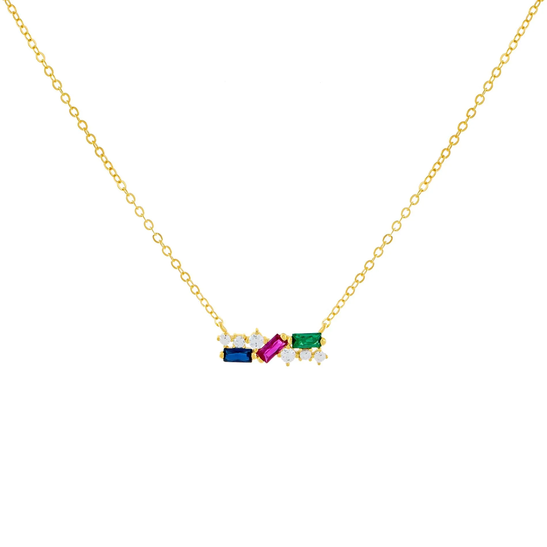 CZ Multi Color Baguette Necklace sold by Adina Eden's