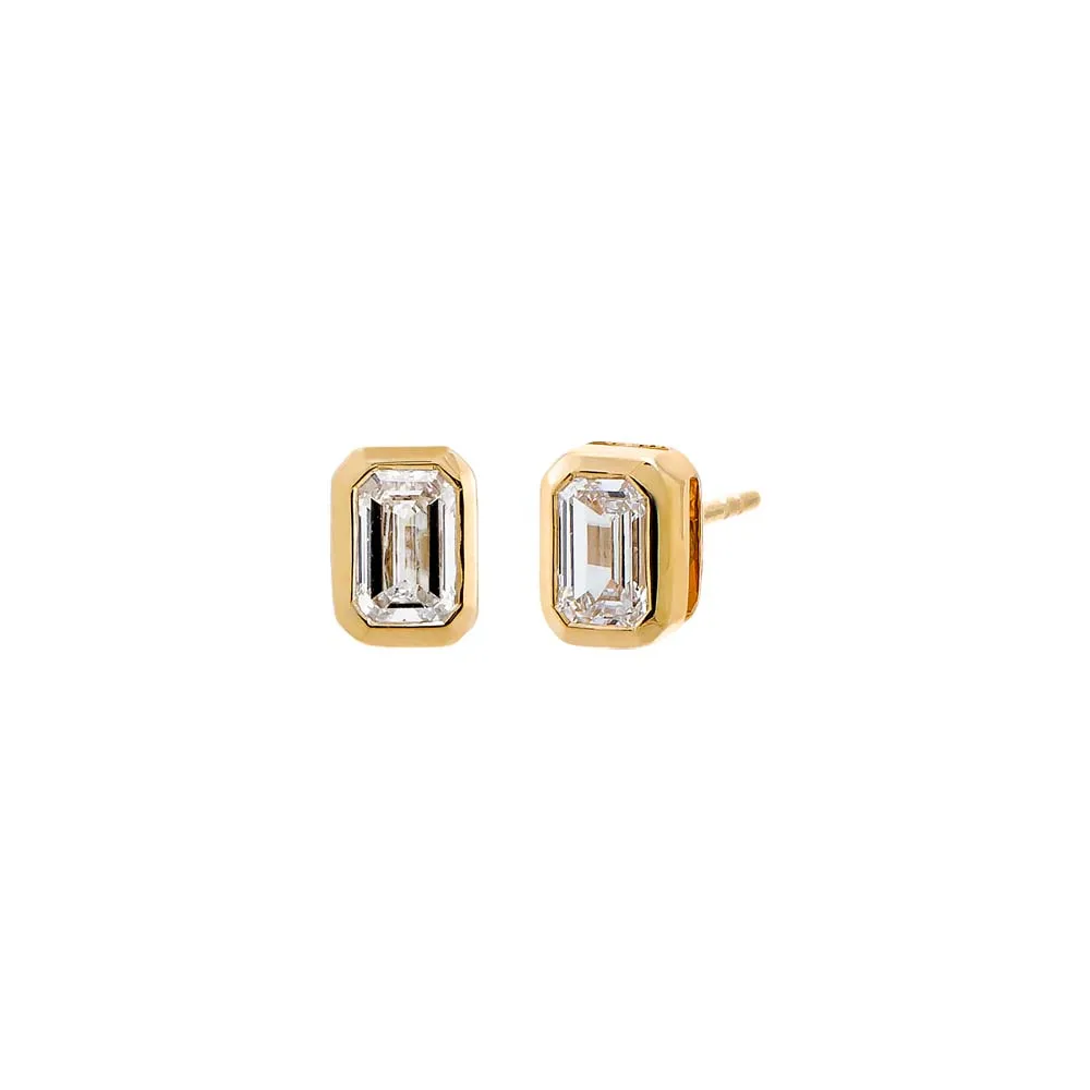 Lab Grown Diamond Emerald Bezel Stud Earring 14K sold by Adina Eden's product image thumbnail 5