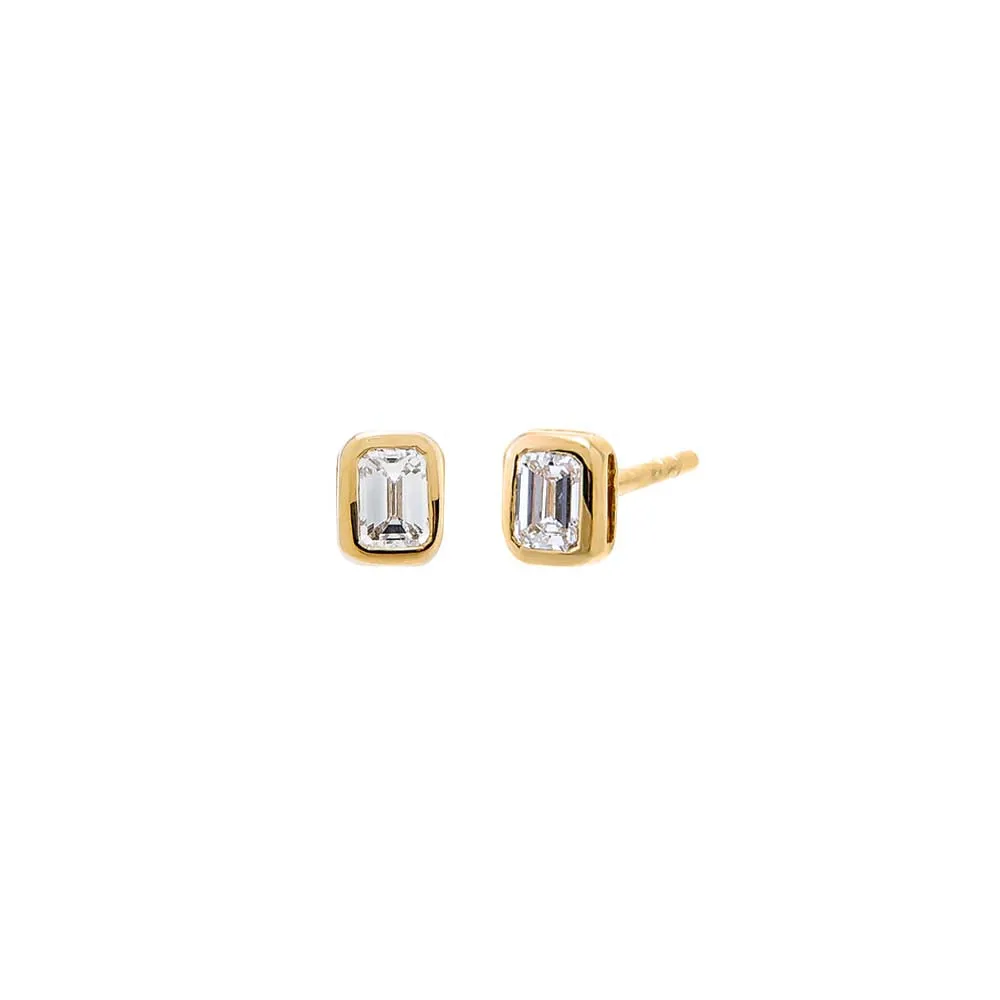 Lab Grown Diamond Emerald Bezel Stud Earring 14K sold by Adina Eden's product image thumbnail 3