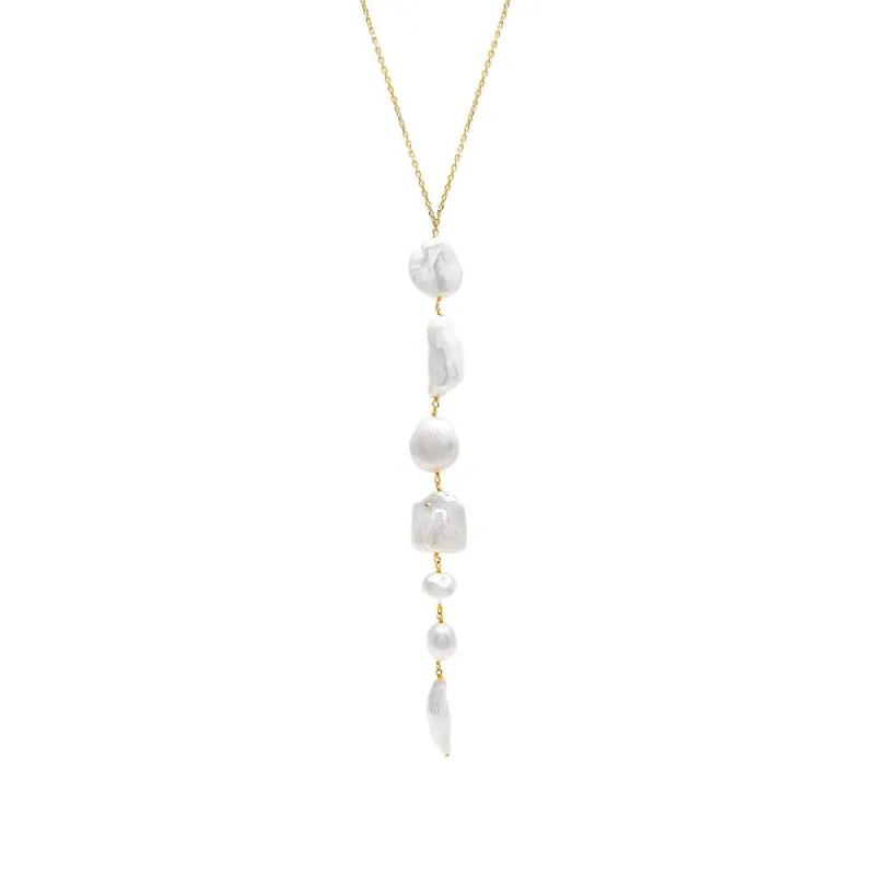 Multi Shape Large Pearl Lariat Necklace sold by Adina Eden's