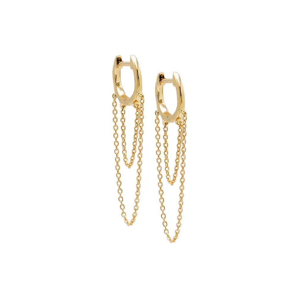 Solid Double Long Chain Huggie Earring 14K sold by Adina Eden's