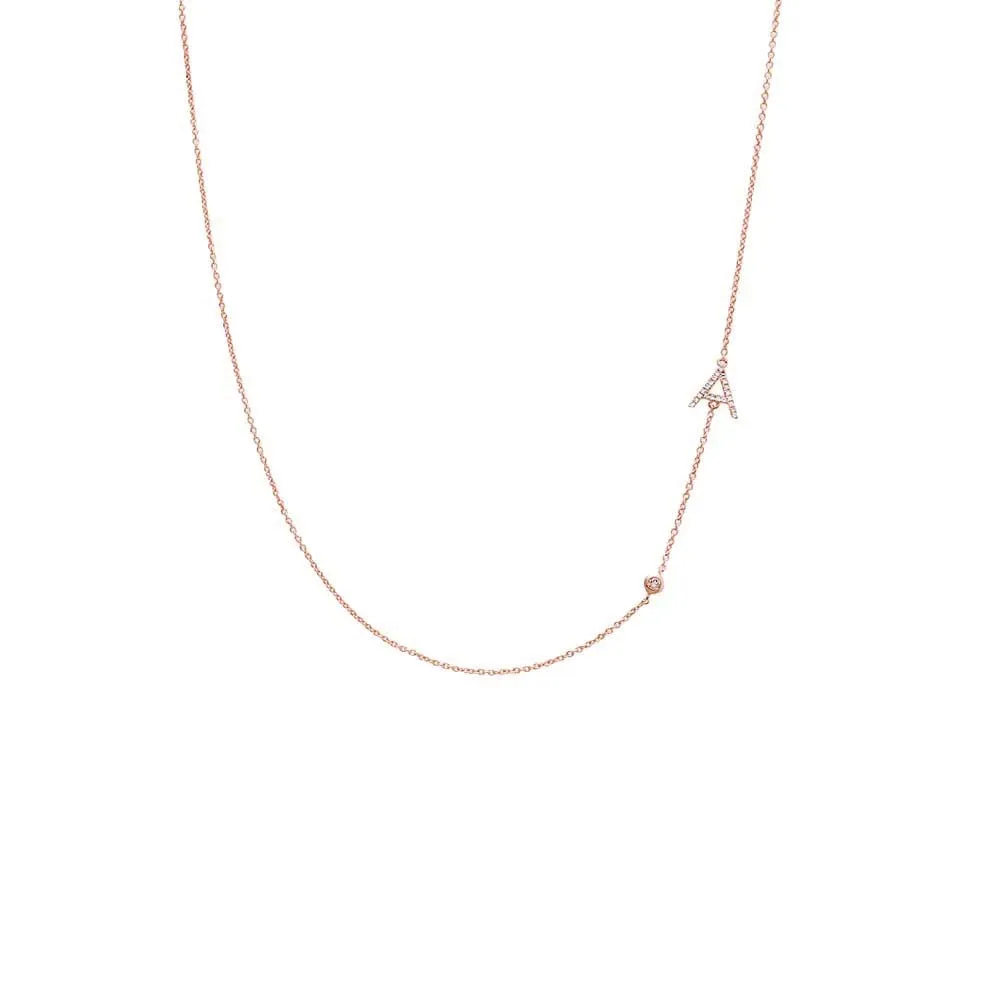 Diamond Asymmetrical Initial and Bezel Necklace 14K sold by Adina Eden's product image thumbnail 4