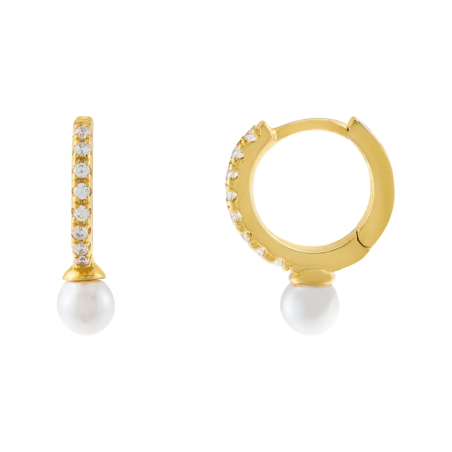 Mini Pavé Pearl Huggie Earring sold by Adina Eden's