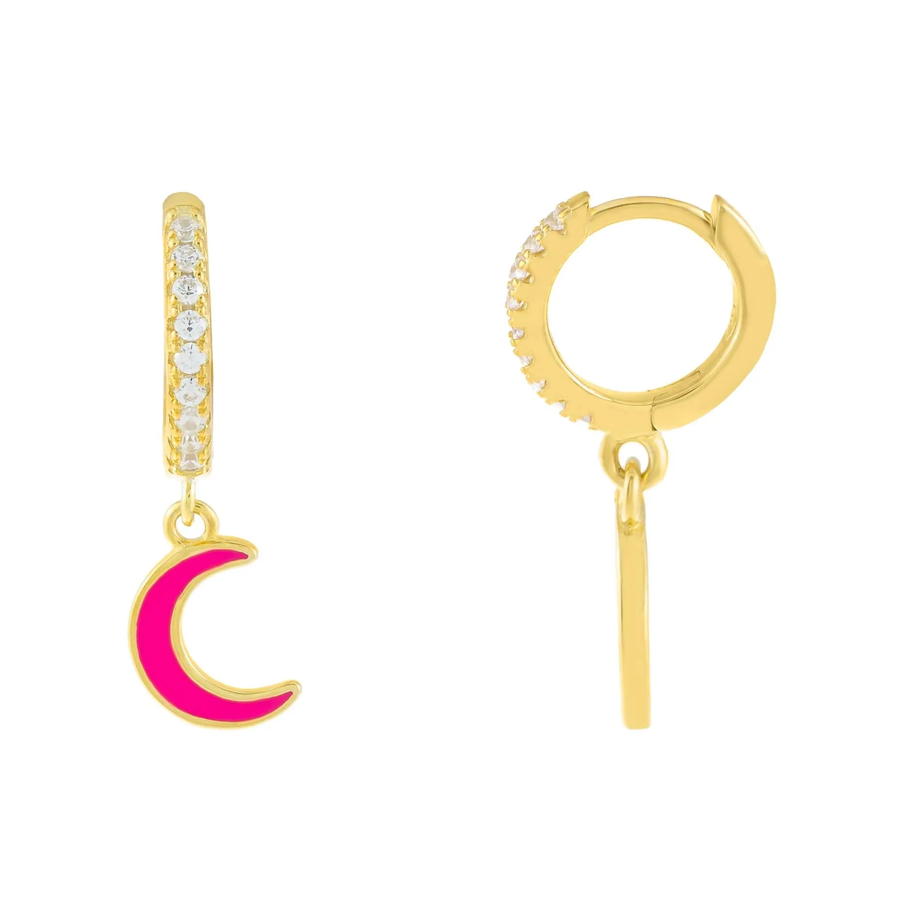 CZ Enamel Moon Huggie Earring sold by Adina Eden's product image thumbnail 2