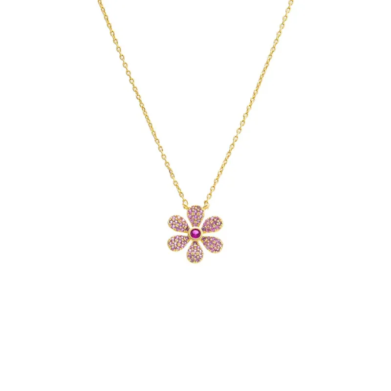 Pave Pink Fancy Flower Pendant Necklace sold by Adina Eden's