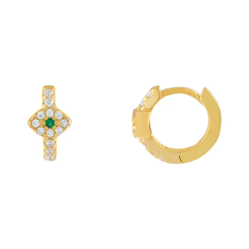 CZ Colored Evil Eye Huggie Earring sold by Adina Eden's