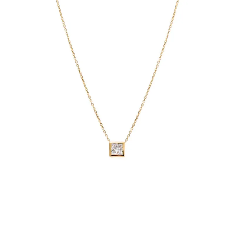 Lab Grown Diamond Princess Cut Bezel Necklace 14K sold by Adina Eden's