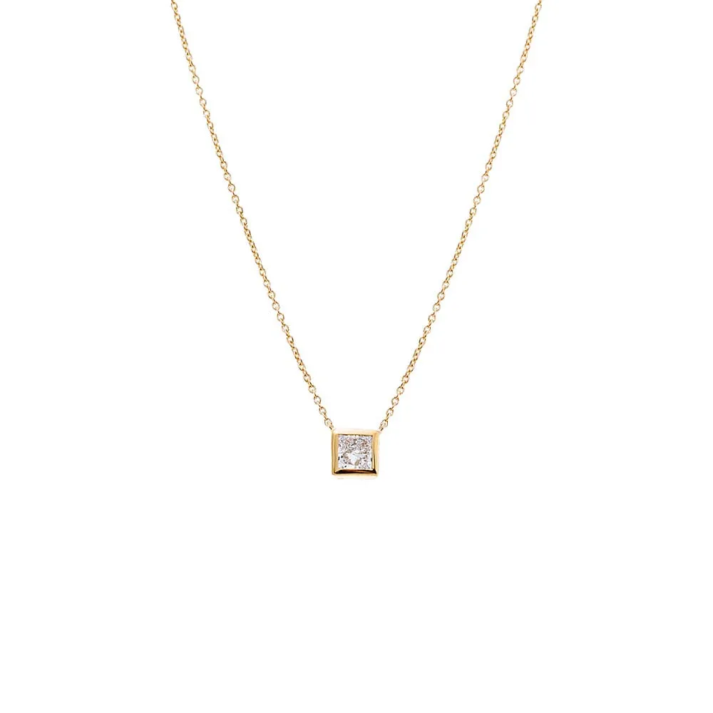 Lab Grown Diamond Princess Cut Bezel Necklace 14K sold by Adina Eden's