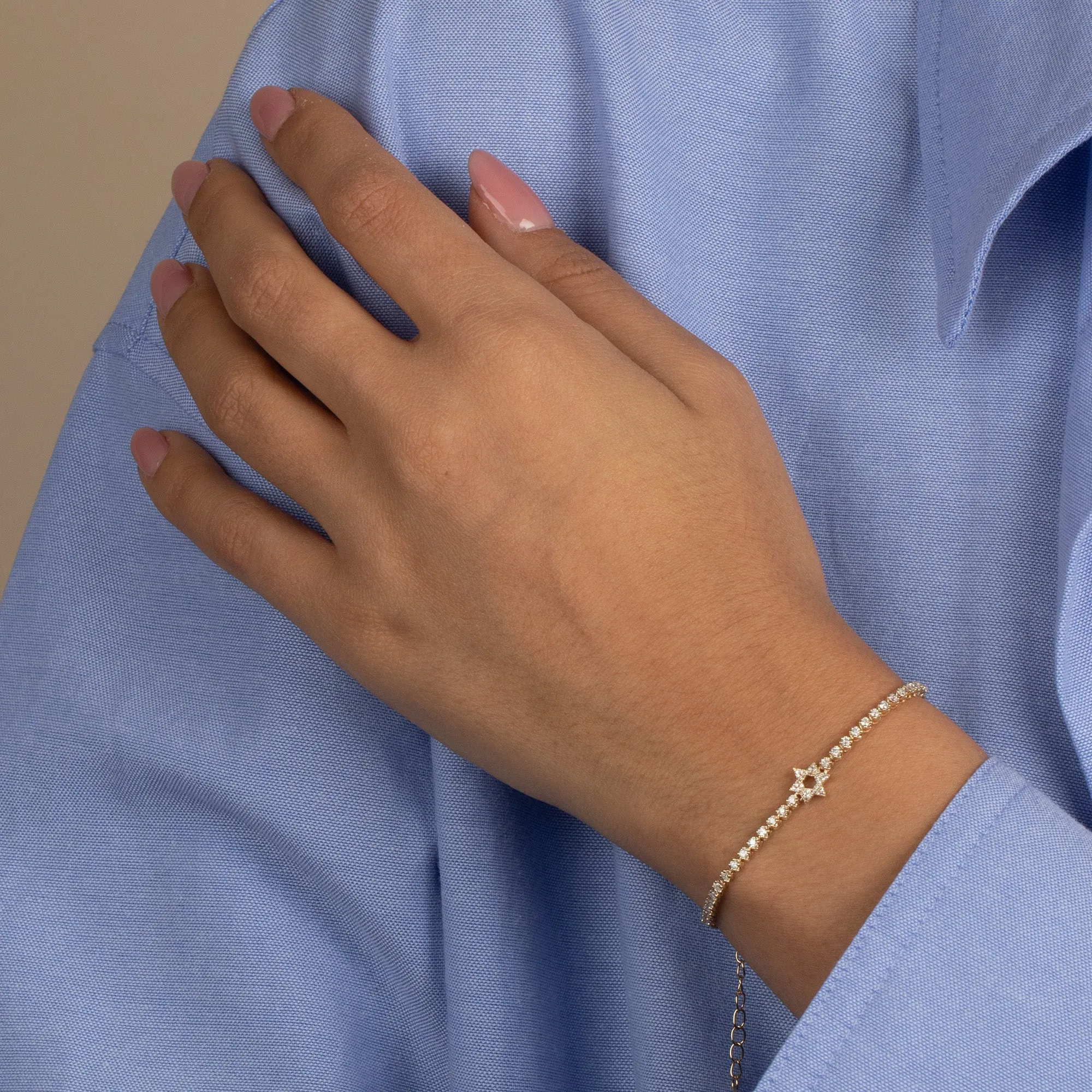 Diamond Pave Star Of David Tennis Bracelet 14K sold by Adina Eden's product image thumbnail 2