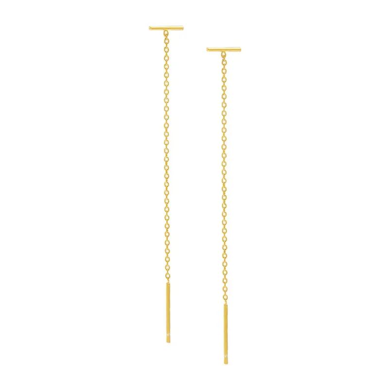 Solid Bar Threaded Chain Drop Earring sold by Adina Eden's