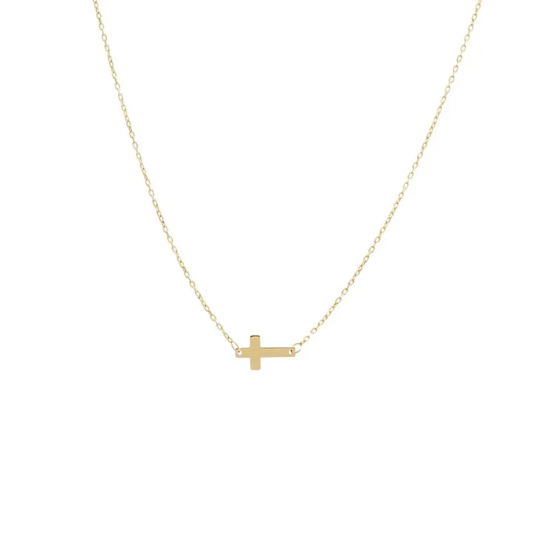 Mini Solid Cross Necklace 14K sold by Adina Eden's
