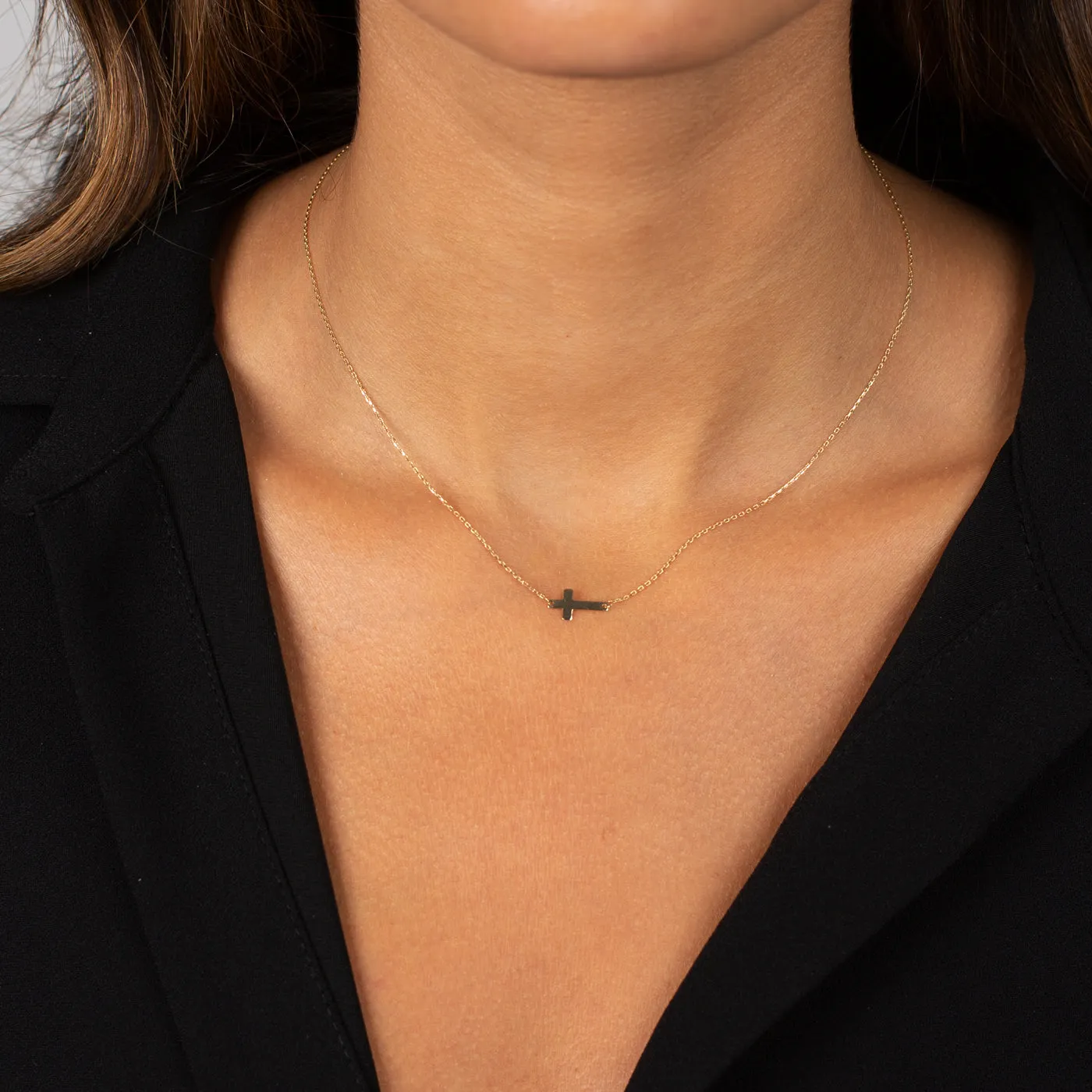 Mini Solid Cross Necklace 14K sold by Adina Eden's product image thumbnail 2